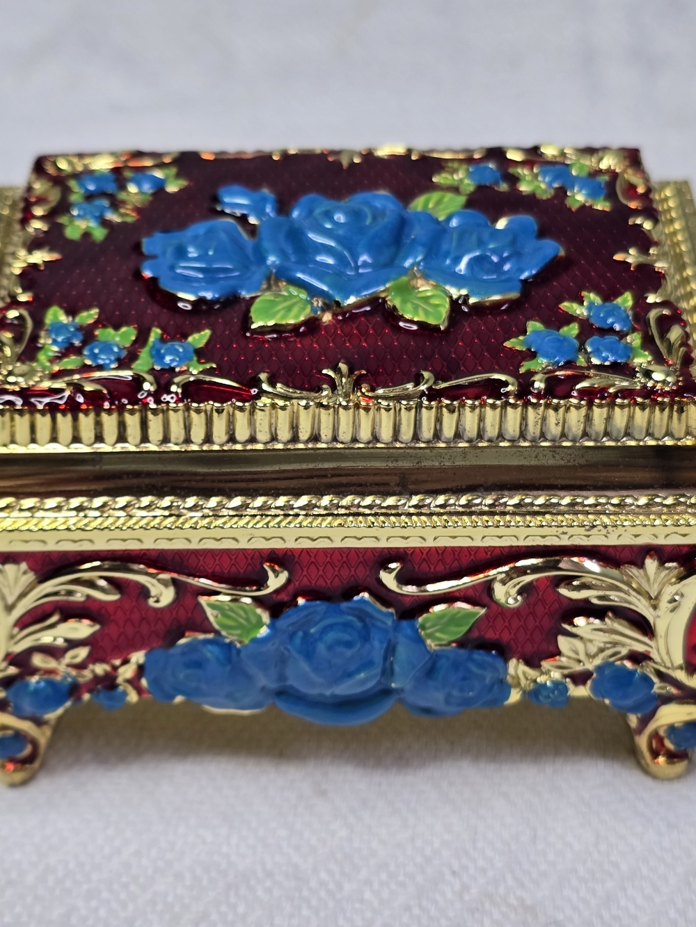 Blue Floral Decorative Jewelry Box - Elegant Home Accent
